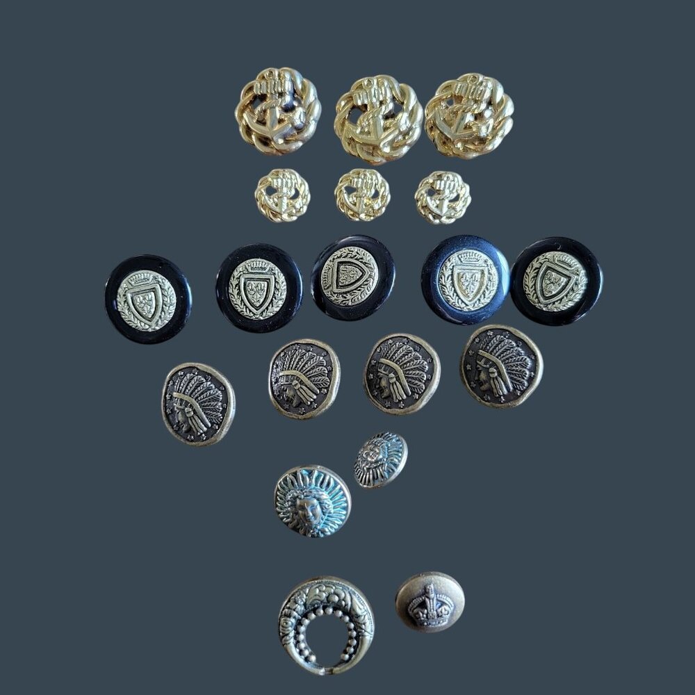 Militaria Button Assortment Plastic Shank Style Mixed Lot of 19